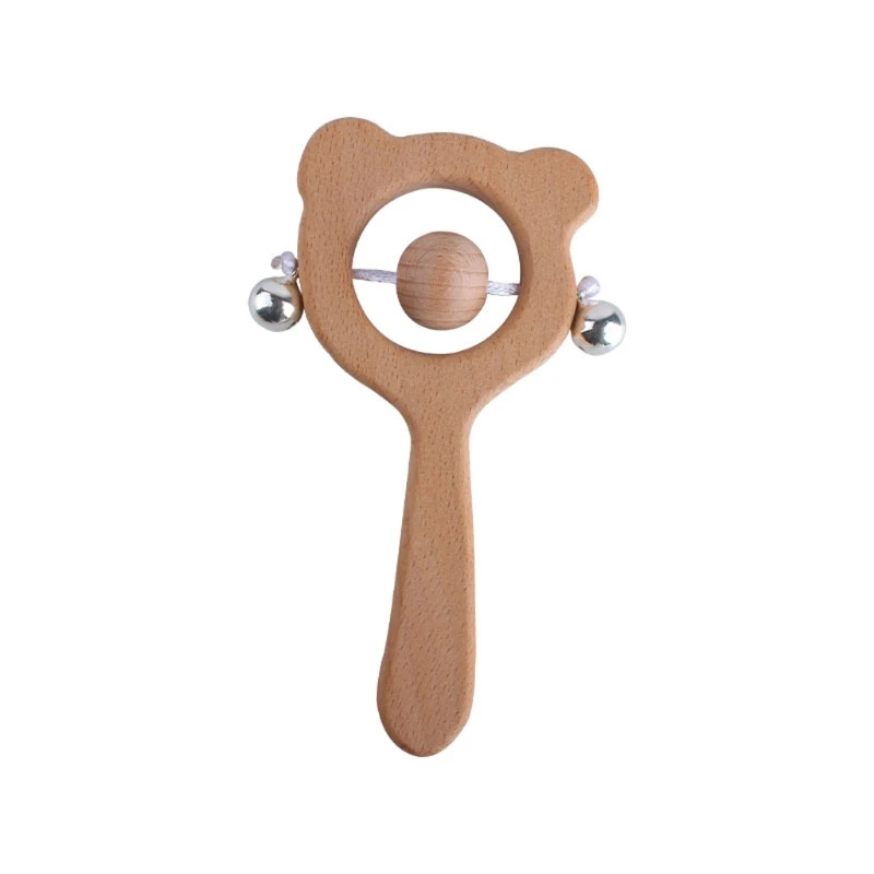 

Wooden Rattle Beech Bear Hand Teething Wooden Ring Baby Rattles Play Gym Montessori Stroller Toy Educational Toys