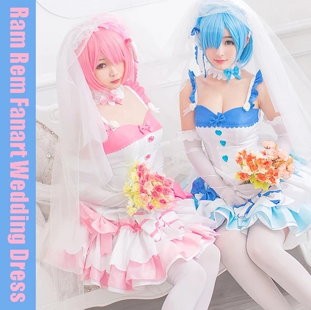 

COSLEE [STOCK]+ вуаль аниме Re:Life in a другой мир от zero Rem Ram Fanart свадебное платье Косплей Костюм Хэллоуин костюм для