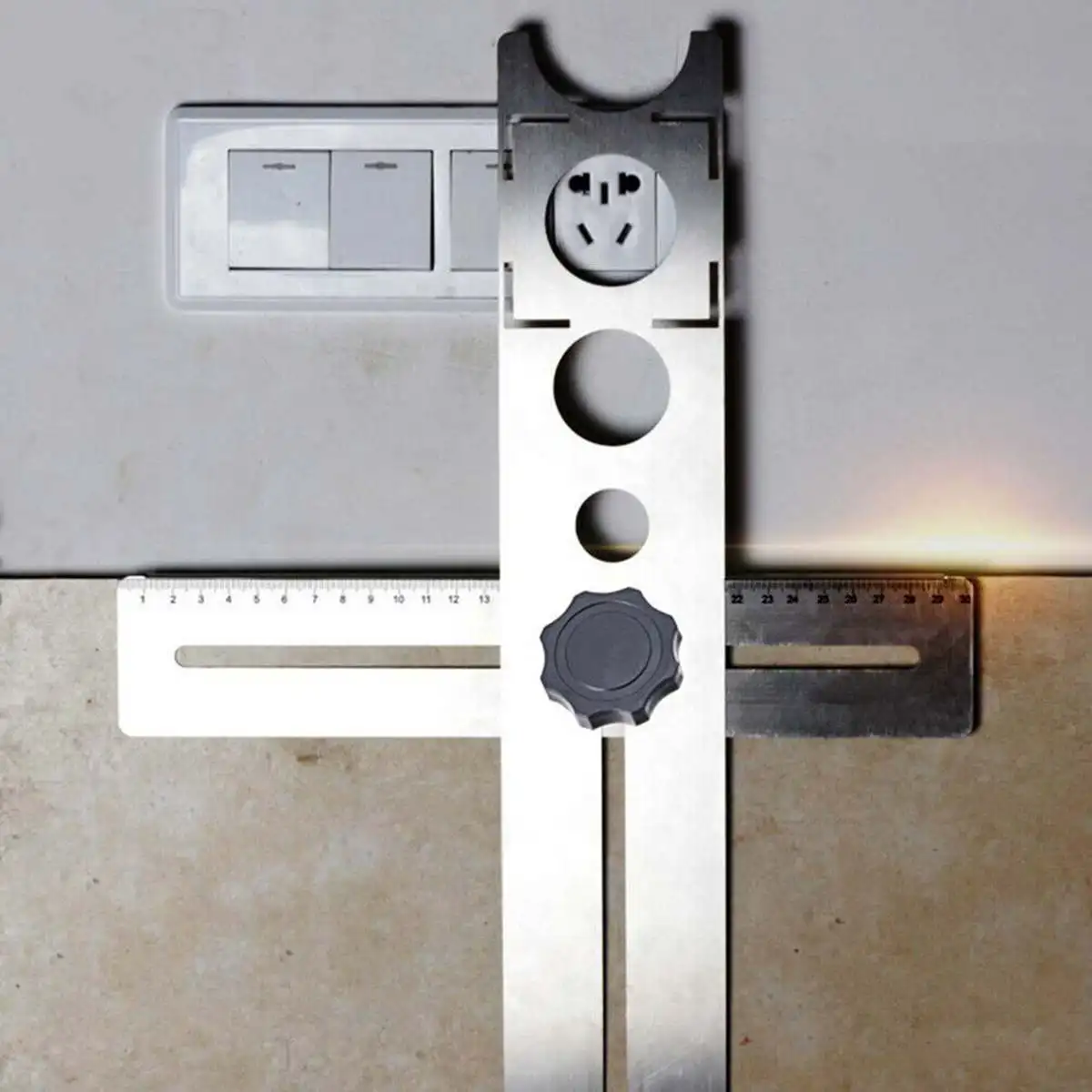 Tile Hole Locator Stainless Steel Ceramic Ruler Adjustable Punching Hand Tool for House Decorated Work | Инструменты