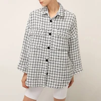 autumn new jackets coats for women houndstooth printed single breasted turn down collar full sleeve fashion high street coats