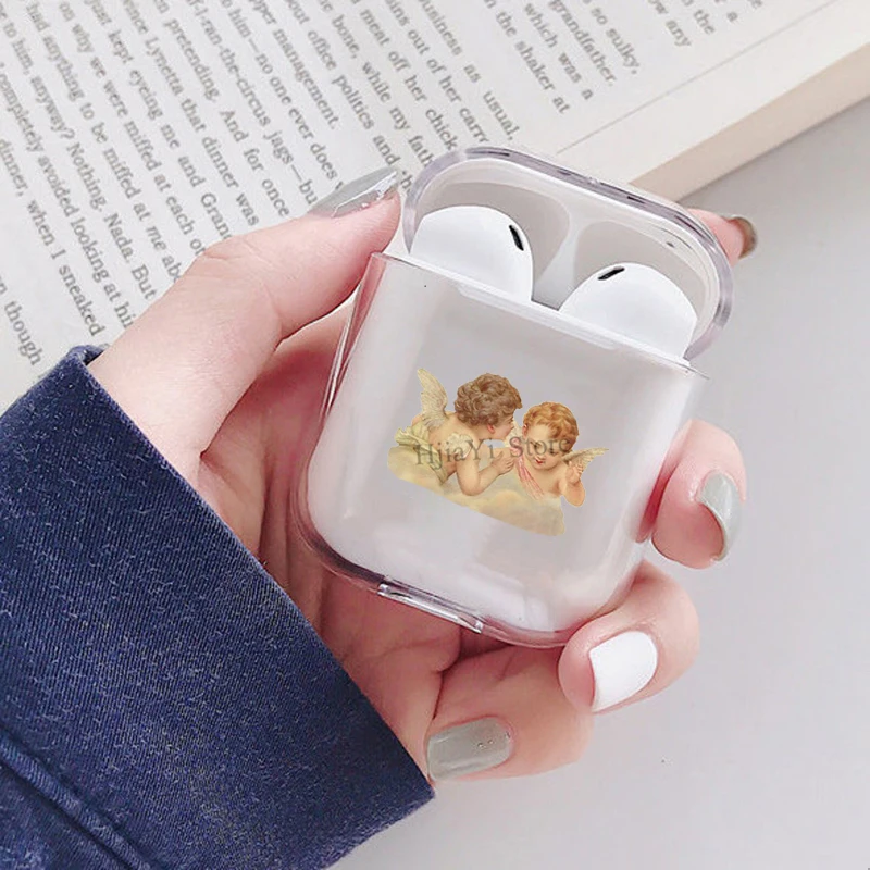 

Renaissance angels Cute Cupid Aesthetics Earphone Case For Apple AirPods 1 2 Soft TPU Transparent Cover For Airpods Accessories