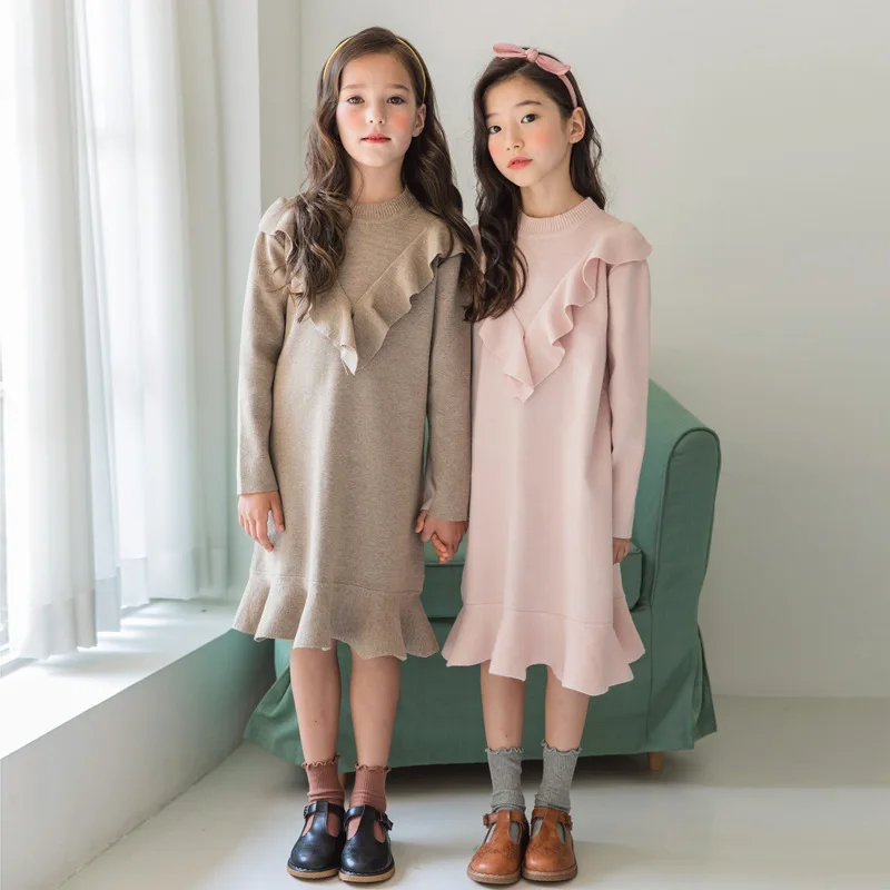 2020 Autumn and Winter New Style Girls Dress Long Casual Kids Dresses for Fashion Knitting Baby #8146 | Детская одежда и обувь