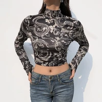 womens dragon print y2k t shirts femme clothing 2021 indie harajuku turtleneck skinny long sleeve gothic aesthetic crop top tee