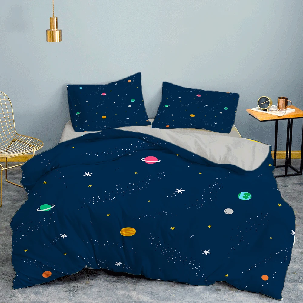 

ZEIMON Luxury Astronaut Printing Planets Children Kids Bedding Sets Polyester Duvet Cover Pillowcase Queen King Size Bed Set