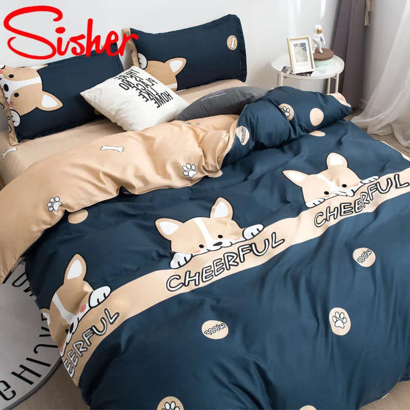sisher simple bedding set with pillowcase duvet cover sets bed linen sheet single double queen king size quilt covers bedclothes free global shipping