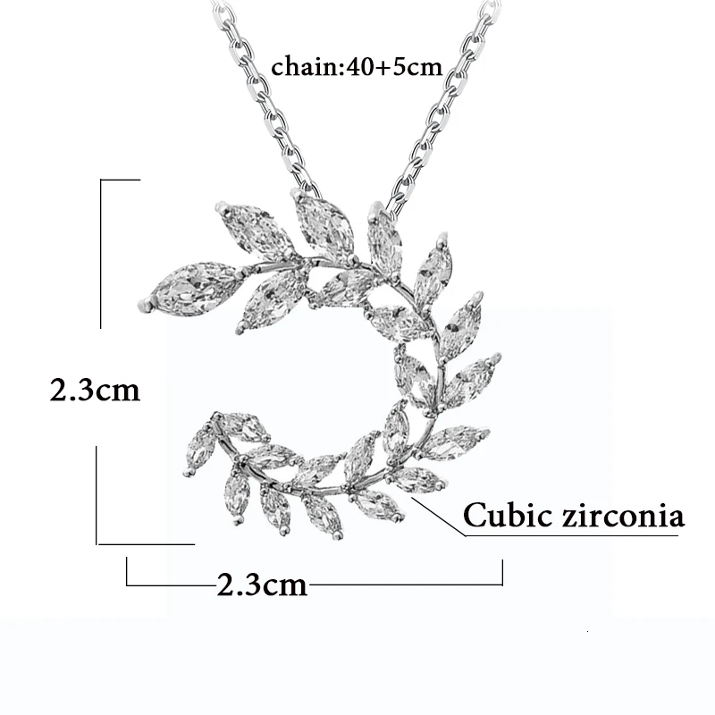 Посеребренные Цепочки и ожерелья Jewelry Для женщин Свадебная мода Оливковая ветвь CZ Кристалл Камень циркон кулон Цепочки и ожерелья подарок на день матери