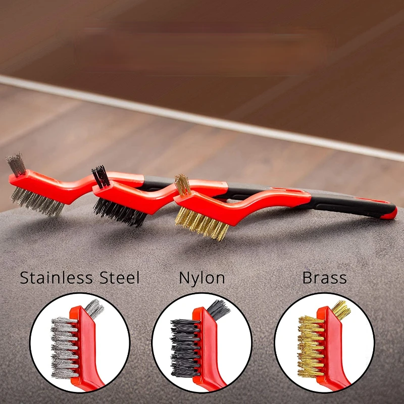 

3Pcs 7 Inch Wire Brush Nylon Brass Stainless Steel Bristles for Rust Dirt Paint Scrubbing with Deep Cleaning