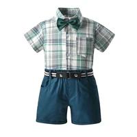 2021 new summer children vestidos pure cotton plaid shirt and shorts set boys suit for birthday kids costume clothes for wedding