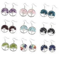 12 months natural birthstone earrings silver color round hope tree for birthday friendship gifts 30mm x 30mm 1 pair