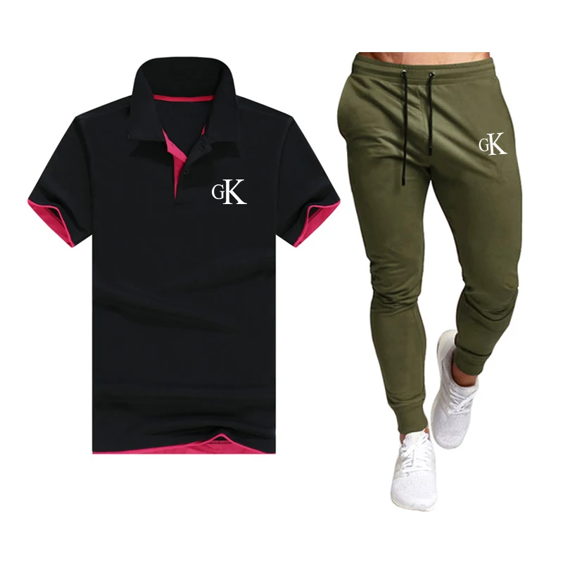 

Summer Hot sale Men's Short-Sleeved Polo Shirt Suit Business Casual Lapel Fashion Sports Breathable British Fashion 2-Piece Set