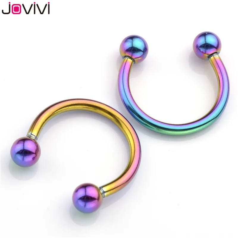 Jovivi 2шт 14Ga(1,6 мм) пленочное кольцо с жемчужинами CBR кольцо кольца для носа штанга тело шпильки пирсинг ювелирные изделия серебро/золото/Радуга