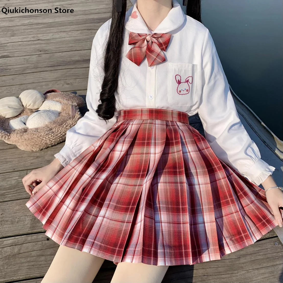 

Summer Women Short Skirt School Girl Uniform Japanese Fashion Cute High Waist A-Line Red Plaid Skirts Pleated jupe plissée