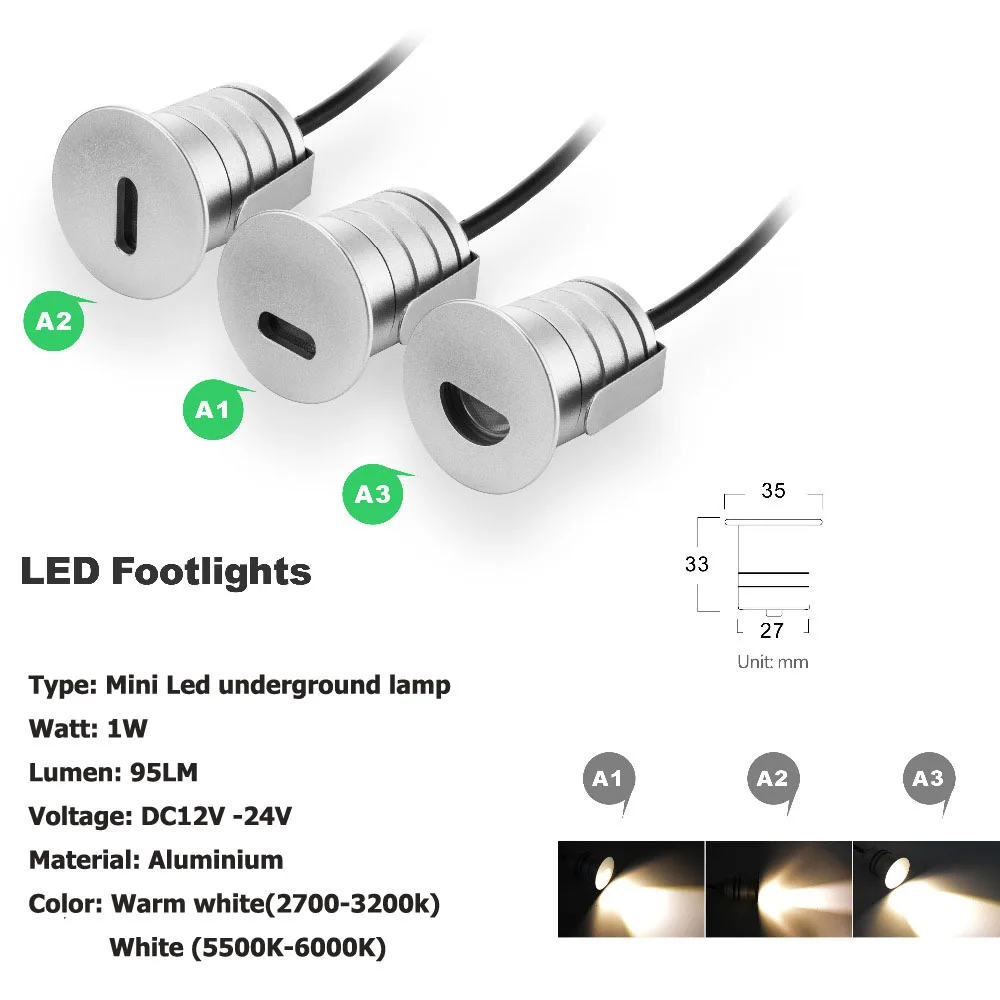 

12pcs/lot Mini Led Underground Lamp IP67 Outdoor Lighting 1W Led Step Light DC12V DC24V 95lm Grondspot Terraza Decoracion