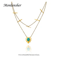 monlansher palm leaf natural stone pendant necklace gold color titanium steel thin chain necklaces trendy necklaces jewelry gift