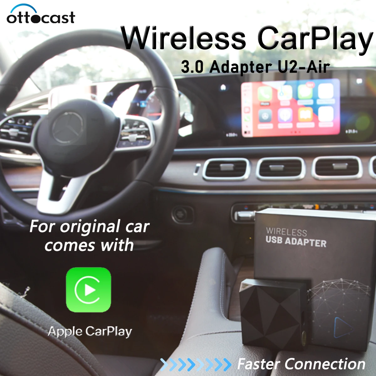 $86.24 OTTOCAST U2-Air Wireless CarPlay dongle for original Multimedia Player come with Apple wired carplay,faster lightweight loading