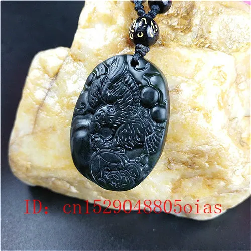 Certified Chinese Natural Black Green Jade Blessing Bag Pendant Necklace Charm Jewelry Obsidian Accessories Carved Amulet Gifts | Украшения
