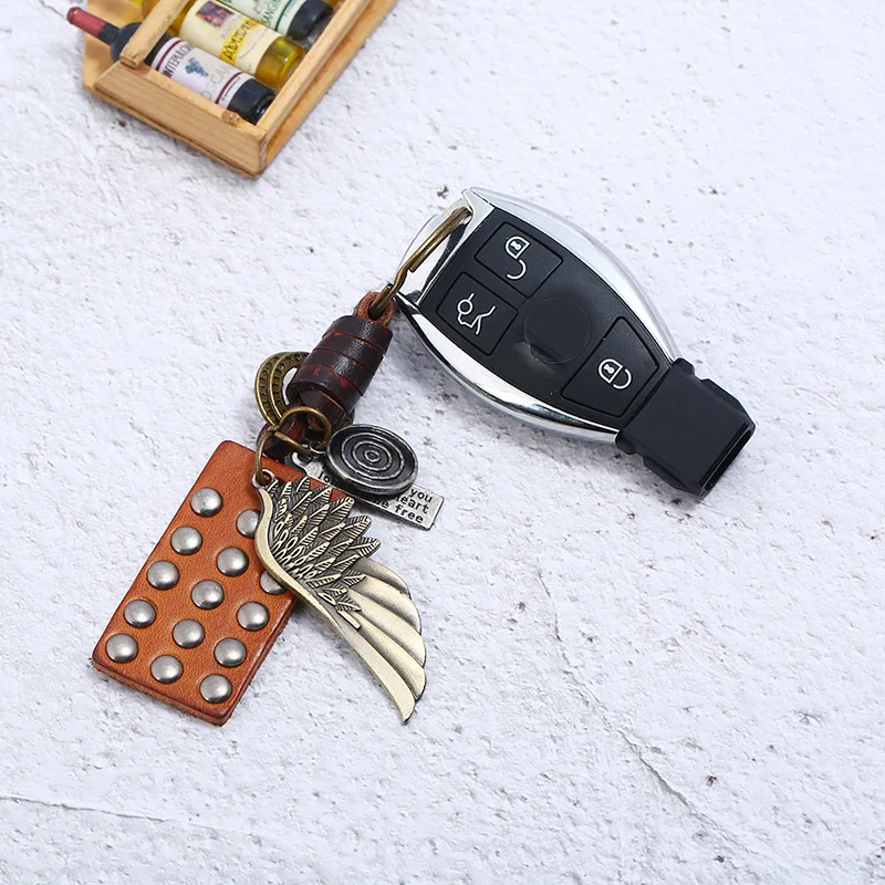 Панк мода крыло металлический брелок сплав заклепки кулон кожаная цепочка для