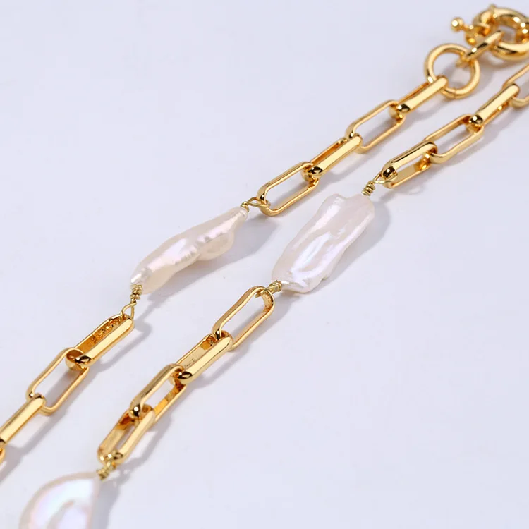 

Hand-stitched chain special-shaped baroque pearl necklace female simple temperament fashion collarbone necklace