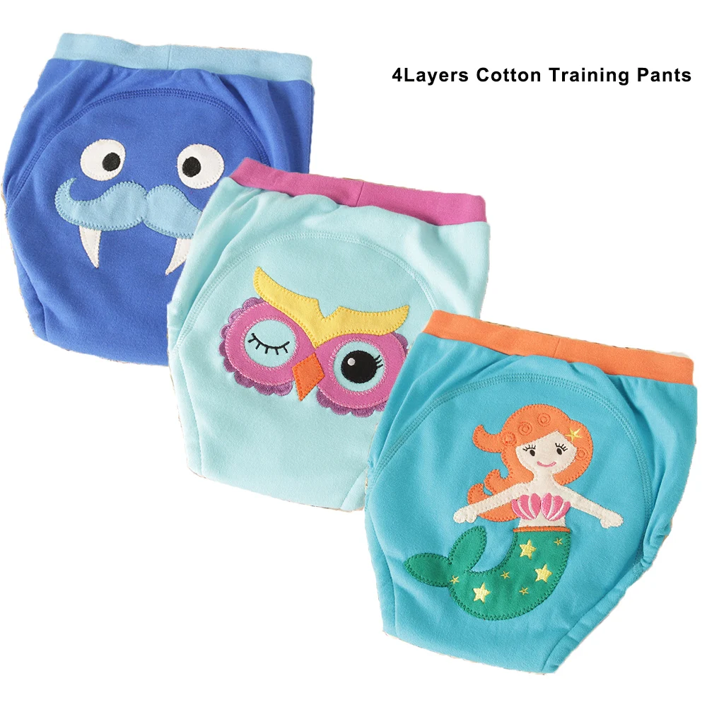 Reusable Cloth Diapers 4Layers Baby Cotton Training Pants Mermaid Baby Nappies for Girls Boys Cotton Panties Toddler Underwear