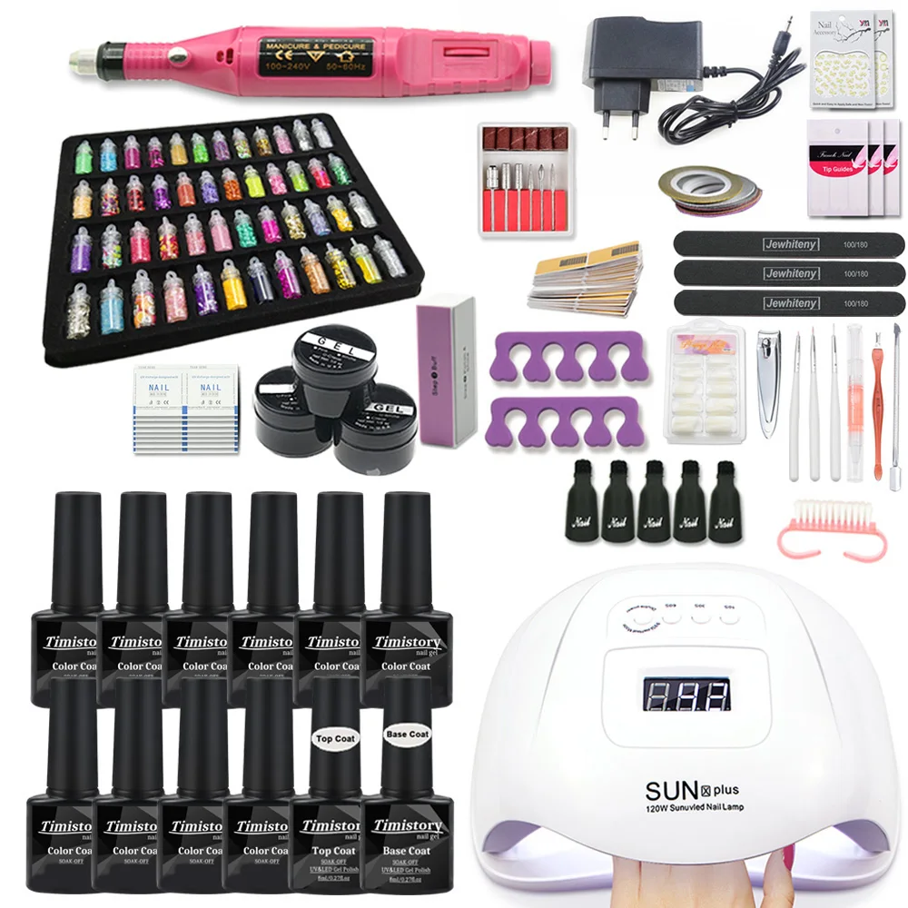 

Маникюрный набор, 80 Вт, СВЕТОДИОДНЫЙ УФ-лампа для сушки гель-лака, 10 цветов, электрическая дрель для ногтей, инструменты для ногтей