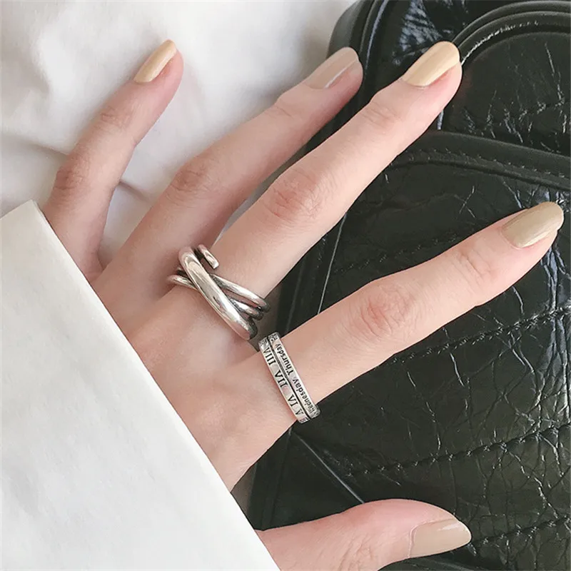 

Punk 925 Sterling Silver Cross Rings For Women Bohemian Adjustable Geometric Irregular Rings Party Jewelry jz178