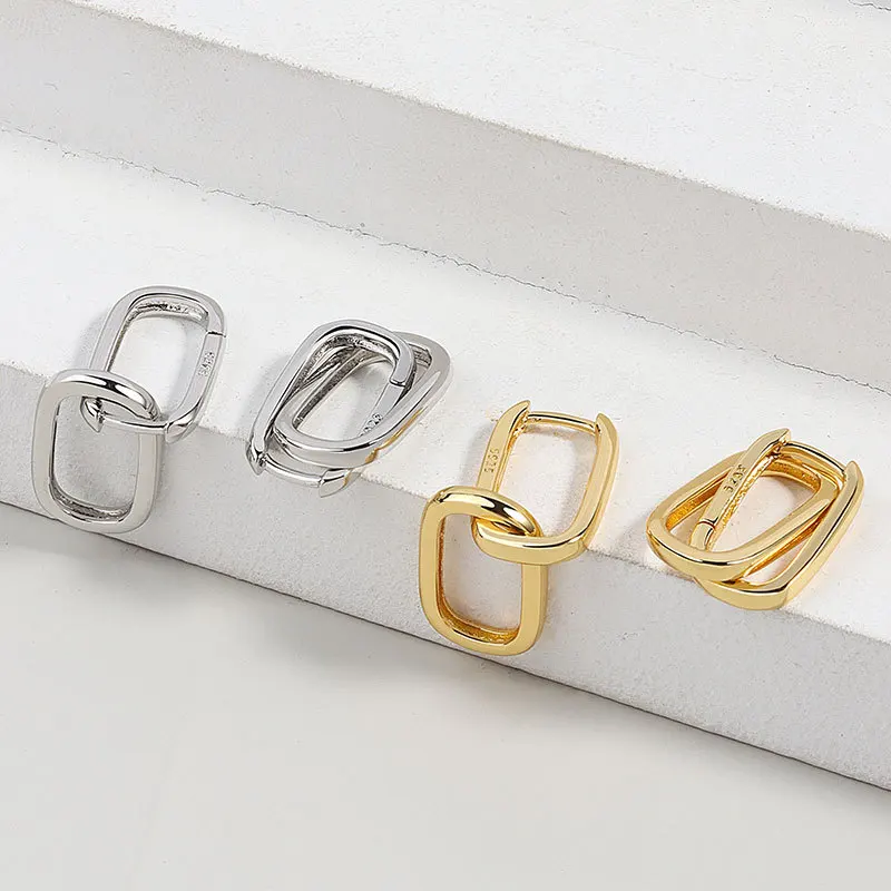 Серьги женские прямоугольные круглые из серебра 925 пробы