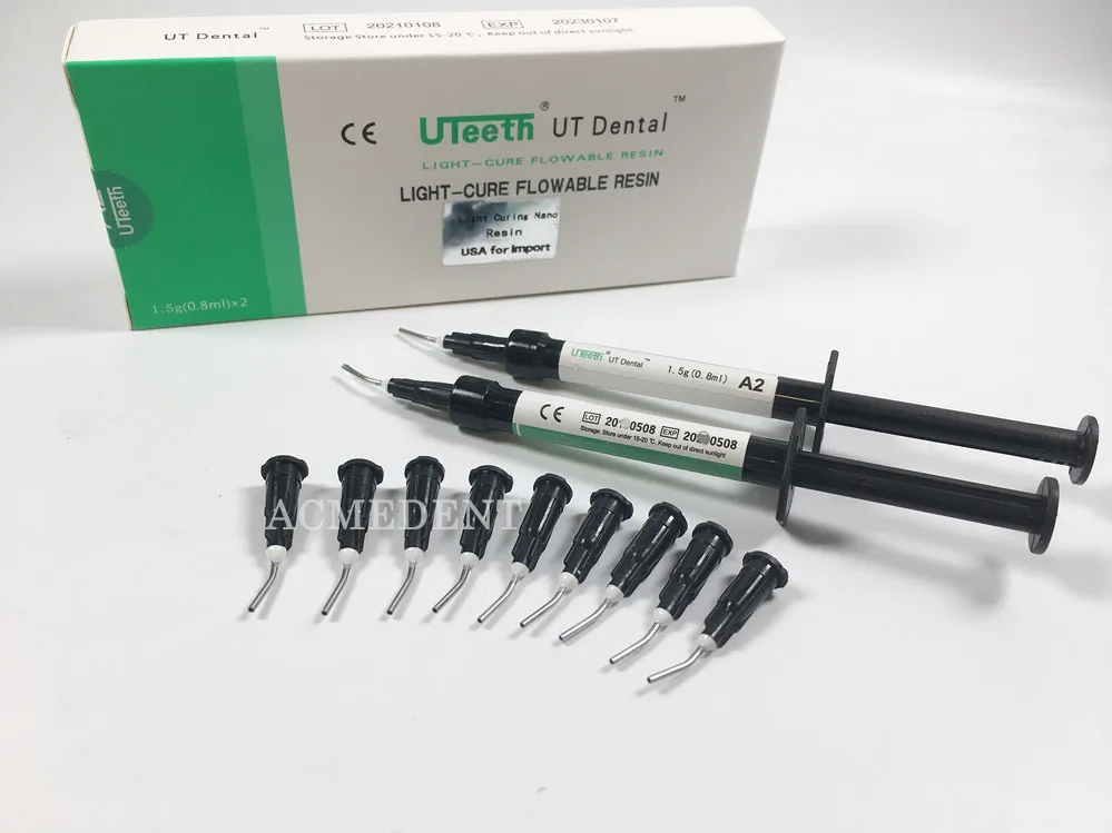 A2 UT Flow Composite Resin Dental Flowable Light Cure Curing 2Syringes Black Syringe Delivery Tips Replacement | Красота и здоровье