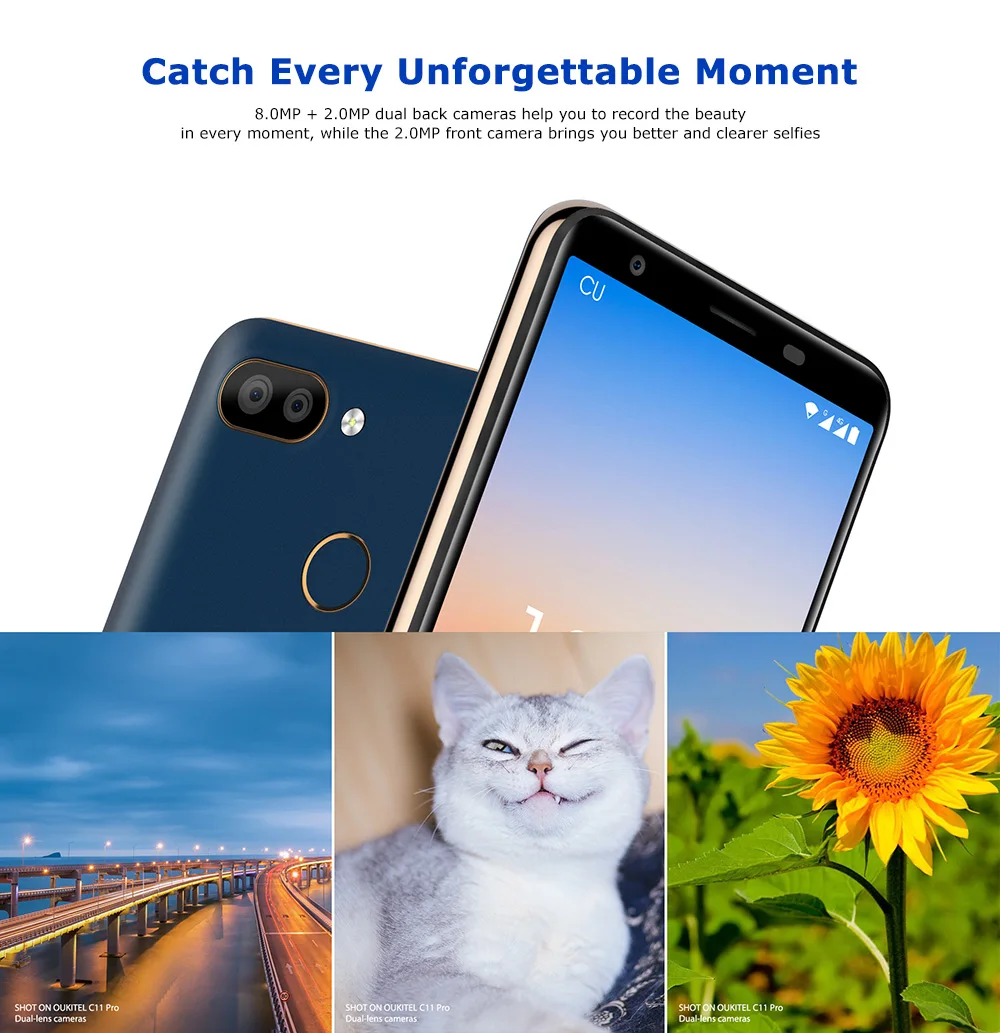 

OUKITEL C11 Pro 4G Smartphone 5.5 inch 18:9 Android 8.1 Quad Core 3GB RAM 16GB ROM Cell phones 3400mAh Mobile Phone