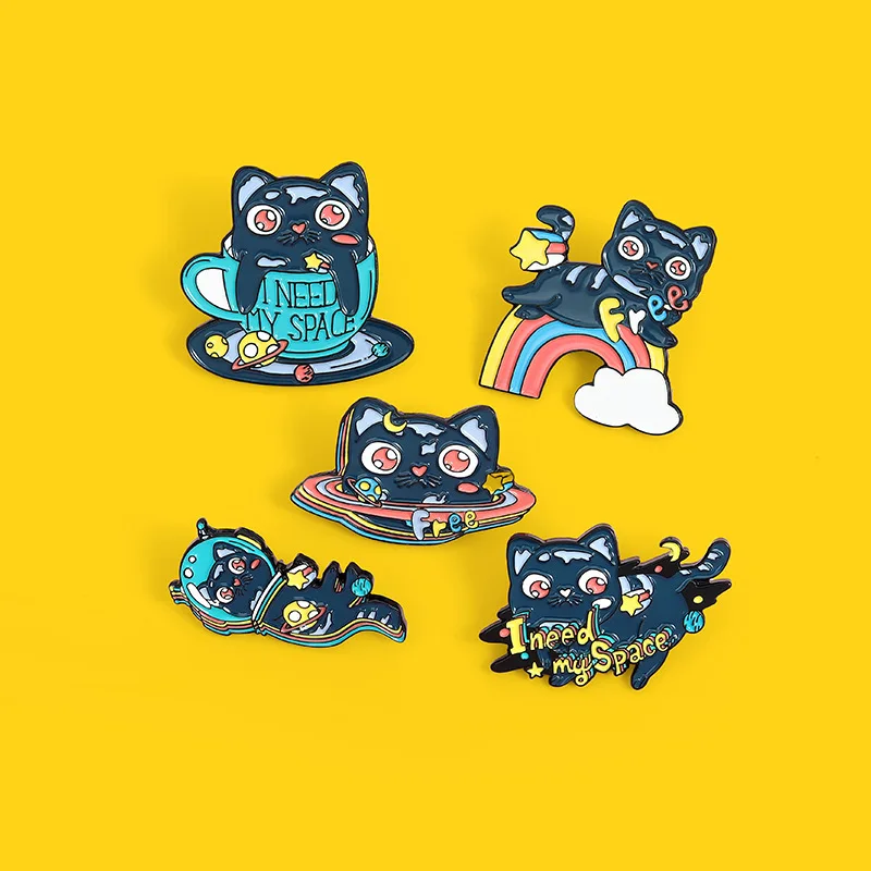 Креативная трендовая брошь на лацкан с мультяшным космическим котом и каплей