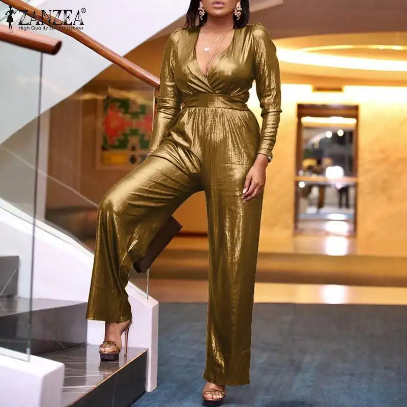 

Women Fashion Woman Jumpsuits 2022 Spring Autumn Long Sleeve Loose Romper ZANZEA Elegant Lady Casual Solid Playsuits 7