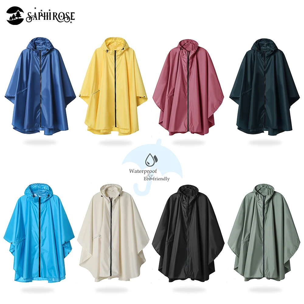 

Women Pure Color Raincoat Poncho Hooded Waterproof for Adults Mens with Pockets