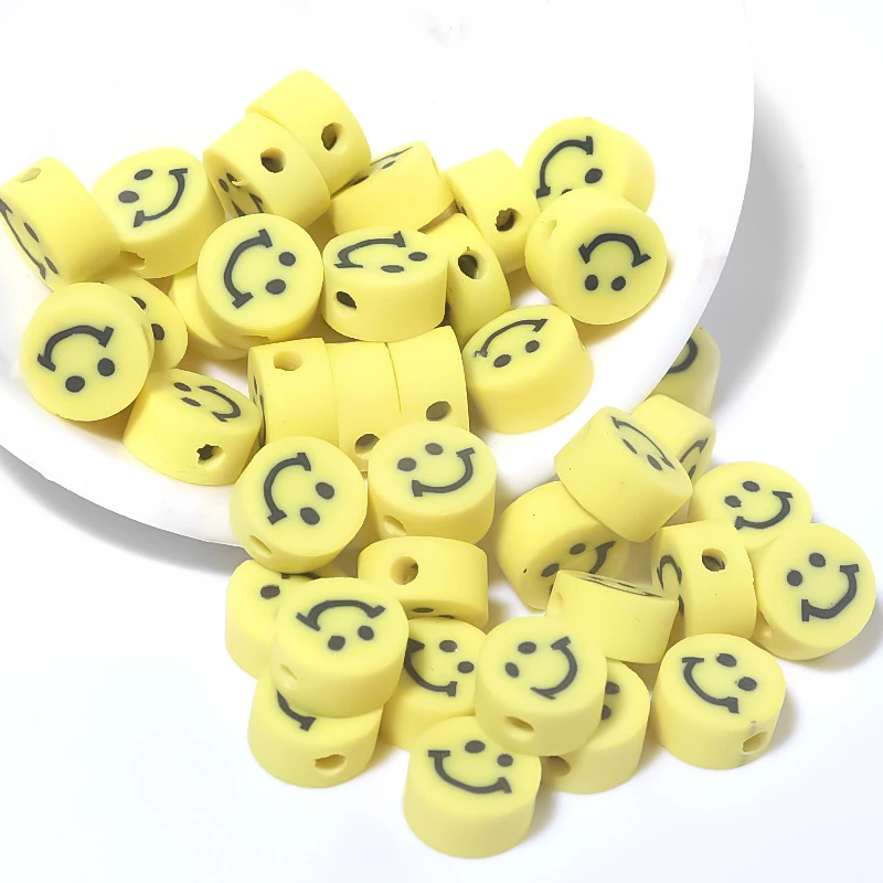 

40Pcs 9mm Yellow Smile Face Round Flower Polymer Loose Spacer Clay Beads for Jewelry Making Needlework DIY Bracelets