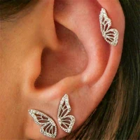 trendy crystals cute butterfly stud earrings for women girls fine jewelry kids birthday gift