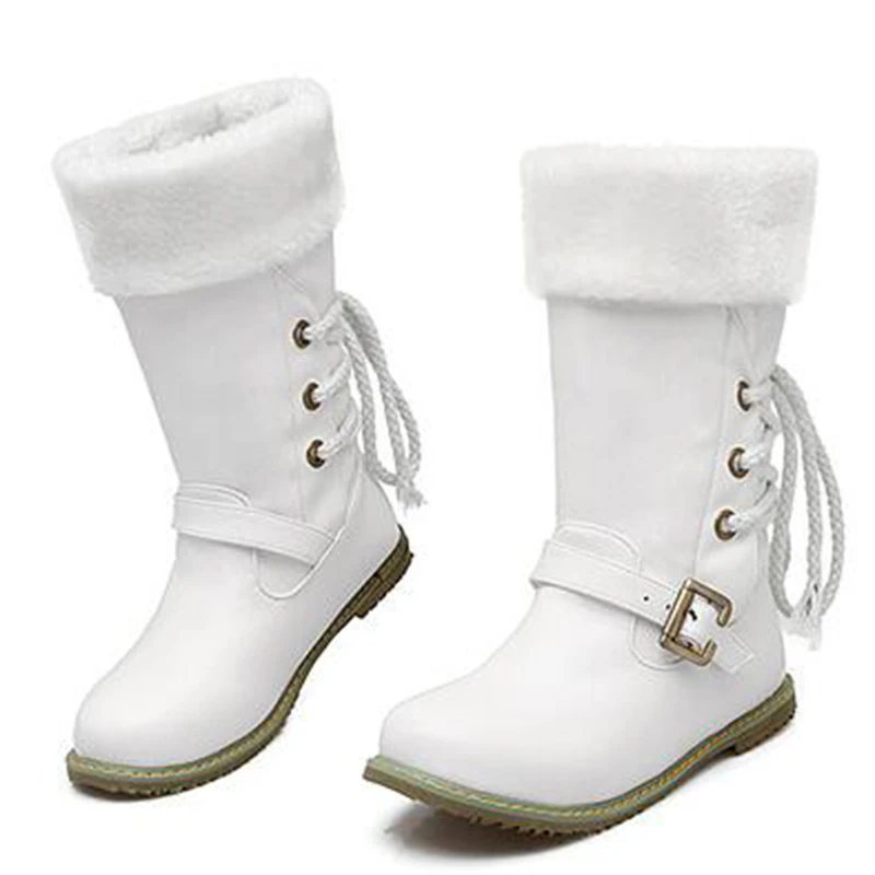 Белые женские сапоги Осень зима 2019 до середины икры на шнуровке модные теплые