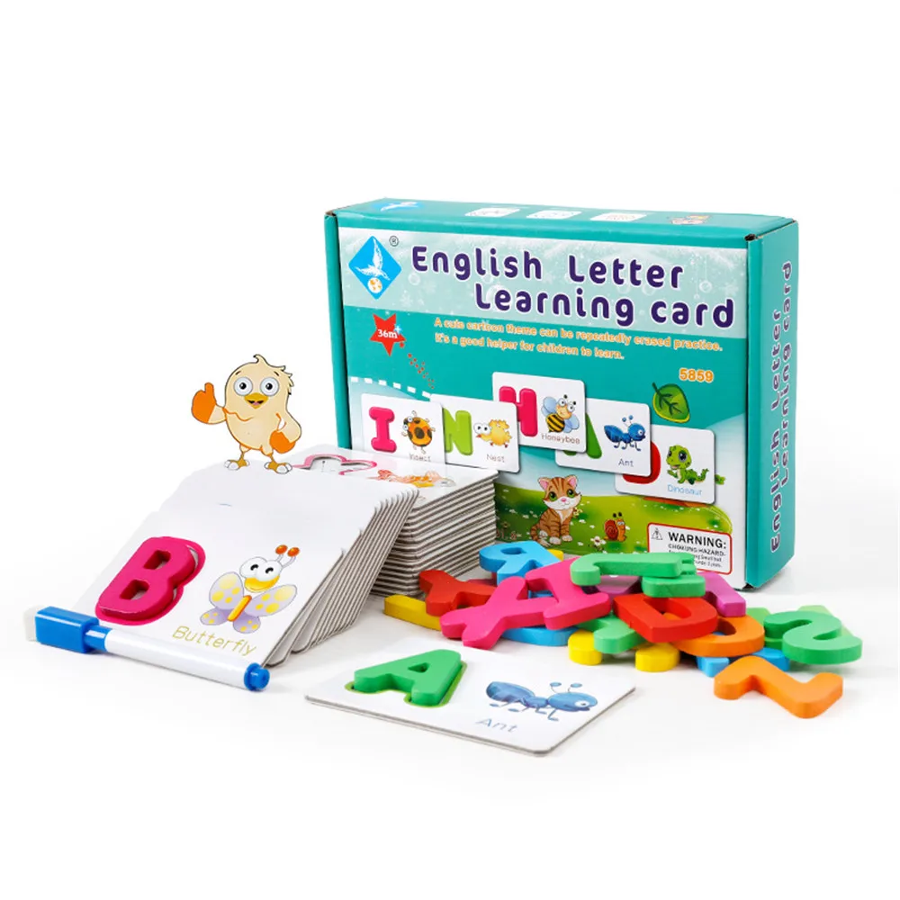 

Wooden Alphabet Puzzle Funny 3D Cognitive Jigsaw Montessori Spelling Words Game English Alphabet Letters Learning Toys Kids