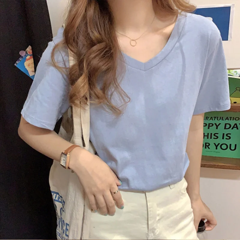 

Футболка женская свободного кроя с коротким рукавом, модная тенниска из хлопка в стиле ретро, майка оверсайз с круглым вырезом, одежда на ле...