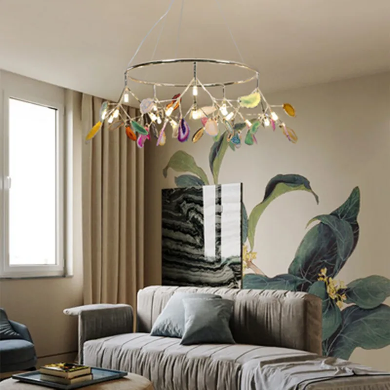 Современные Агатовые светодиодные люстры освещение для гостиной золотая