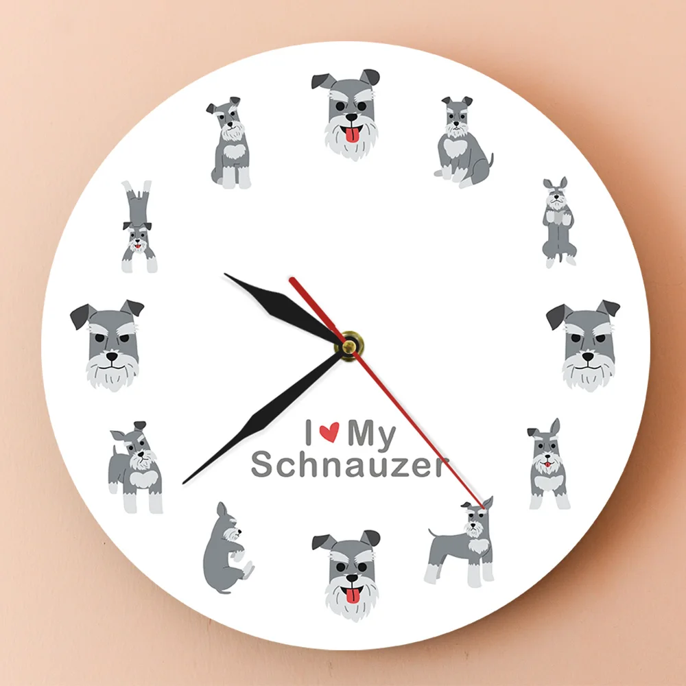 Висячие часы I Love Schauzer с изображением собак миниатюрные настенные щенков и
