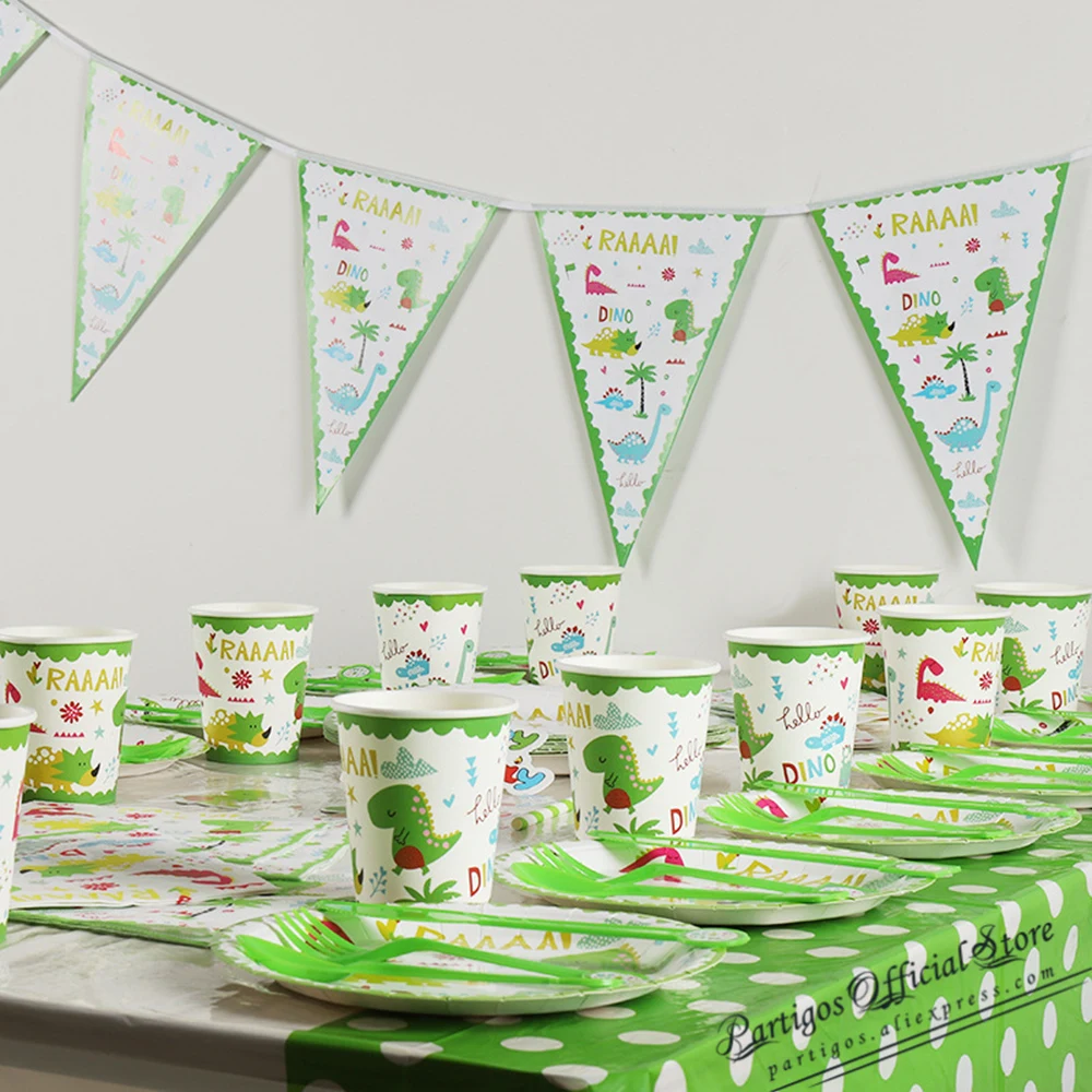 Вечерние столовые приборы с динозавром одноразовый Бумажный стаканчик тарелка