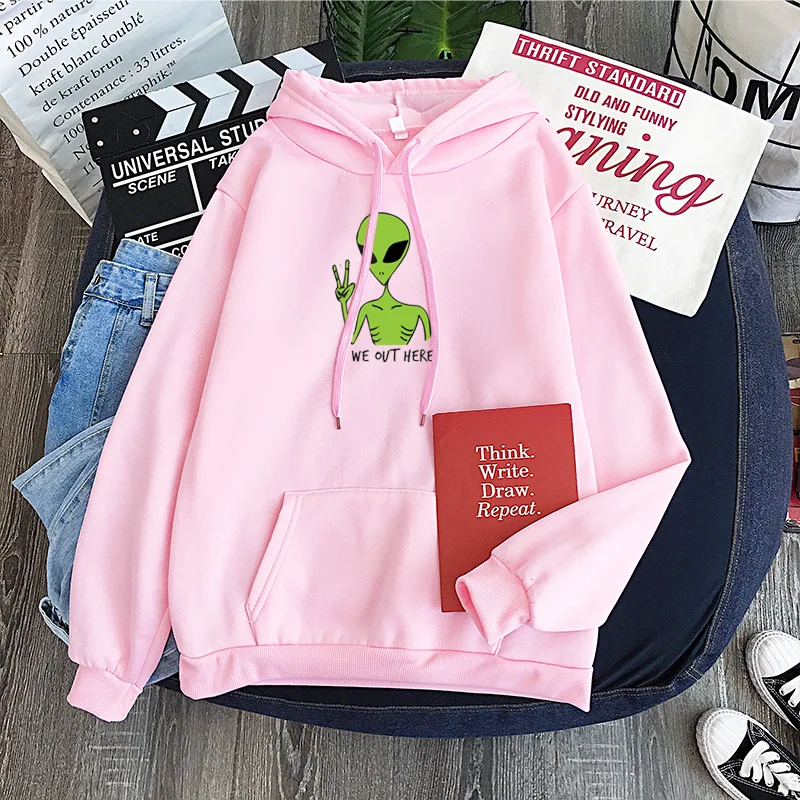 

Harajuku Funny Alien Hoodies Sweatshirt Autumn Winter Women Kawaii Oversized Femme Clothing Loose Long Sleeves Tops Plus Size