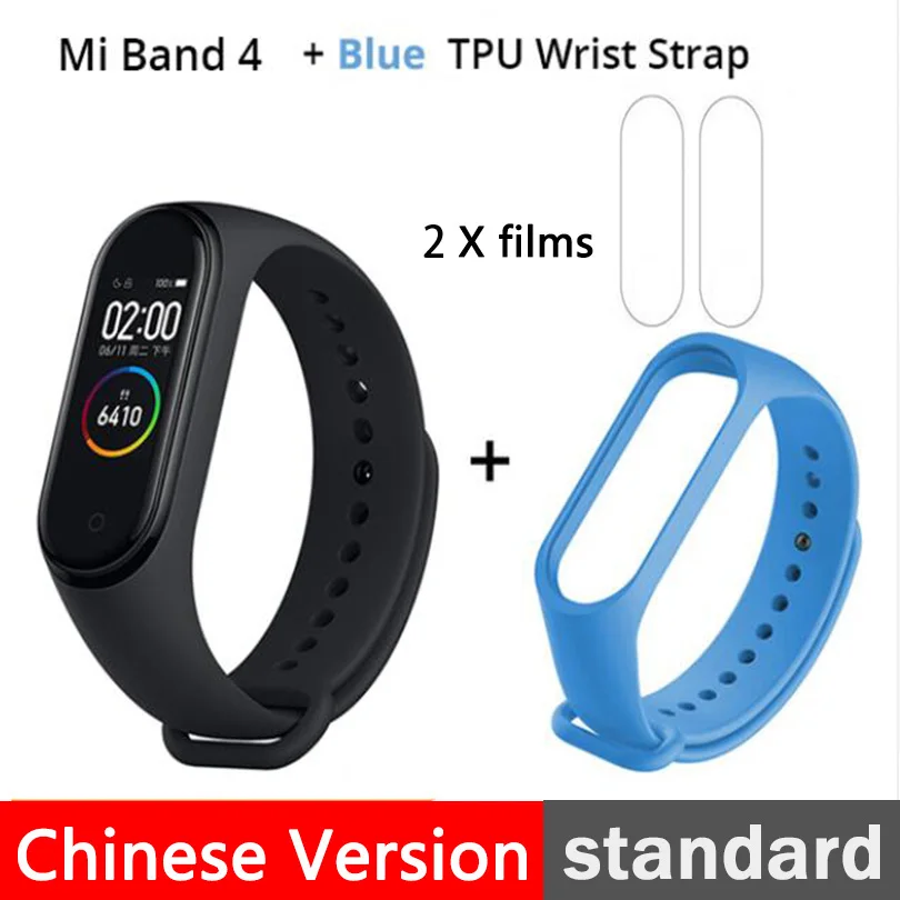 B4 CN n film n blue Xiaomi mi-браслет 4 Smart Bluetooth 5,0 mi Band 4 Браслет фитнес-браслет AMOLED сенсорный экран Музыка AI сердце - Цвет: B4 CN n film n blue