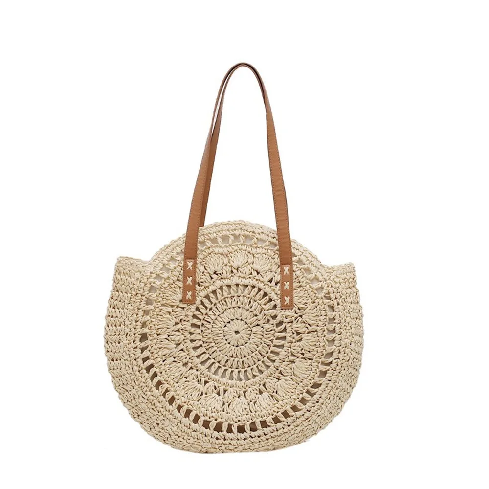 

Women's bagHollow flowers round straw woven bag shoulder fashion casual woven female bag beach bag retro handbags