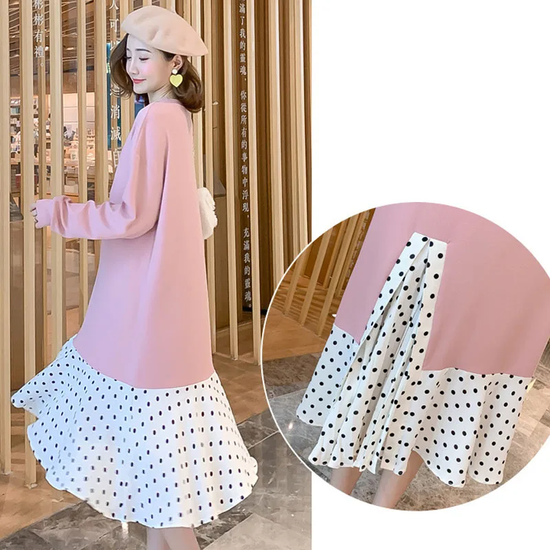 Осенне зимняя одежда для беременных в горошек платья женщин ежедневные