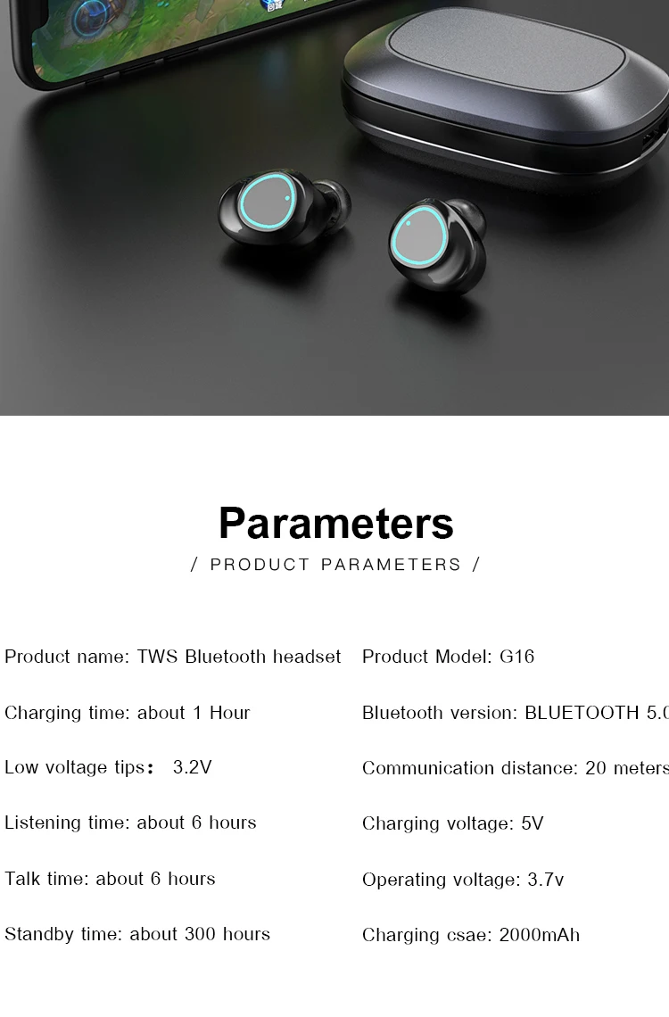 G16 TWS Bluetooth наушники тяжелый бас 6D стерео 5,0 сенсорные наушники Led-цифровой дисплей шумоподавление гарнитуры 2000 мАч