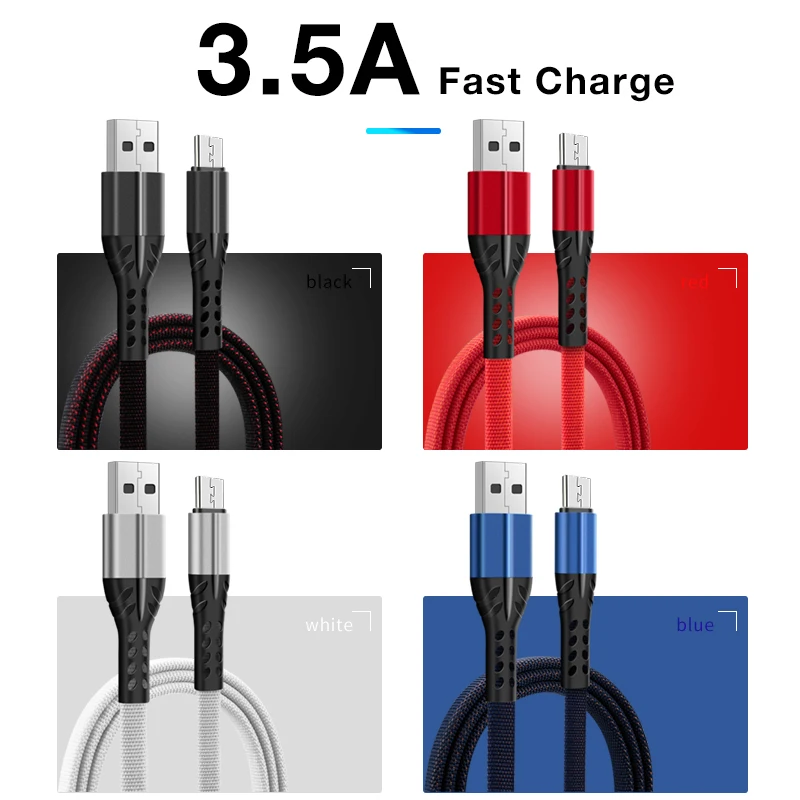 Кабель Micro USB 3.5A для Xiaomi нейлоновый кабель быстрой зарядки передачи данных samsung 1m