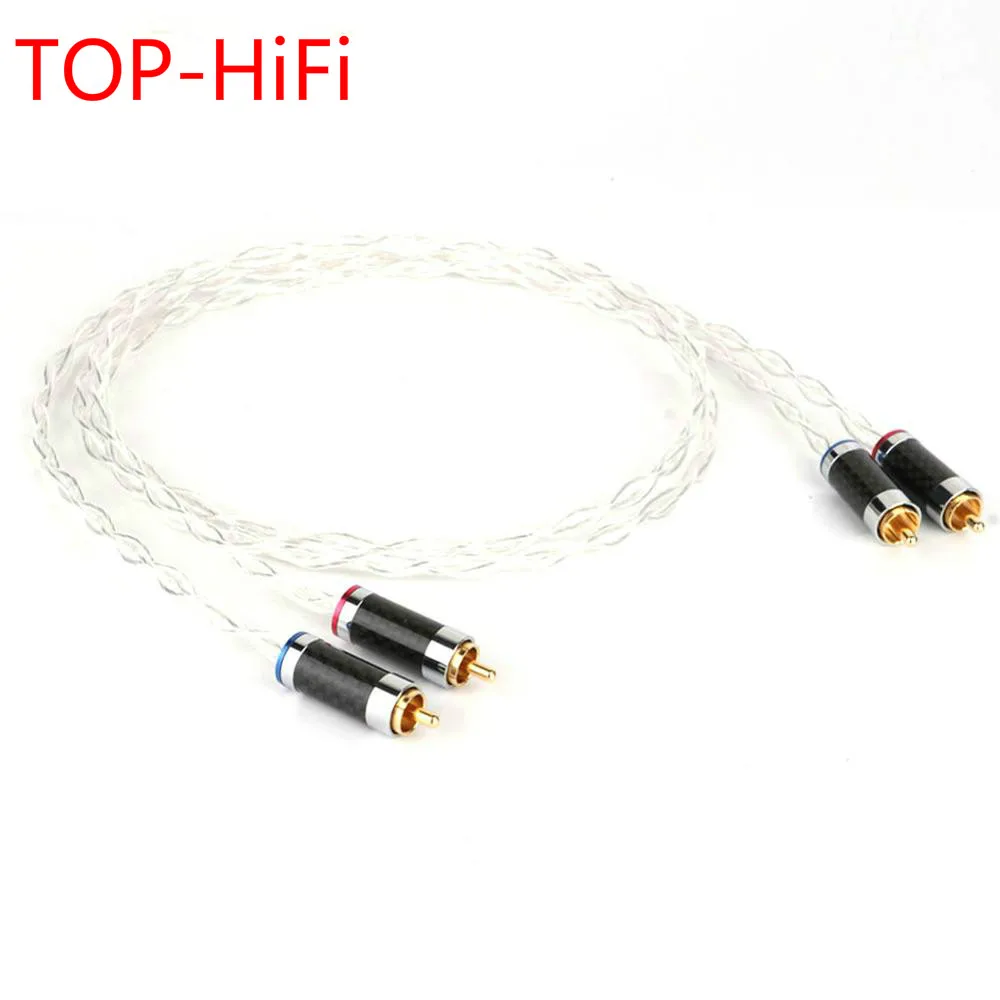 

TOP-HiFi Pair Single Crystal Silver Audio Cable RCA to RCA Interconnect Cable with Carbon Fiber RCA plug for Amplifier CD