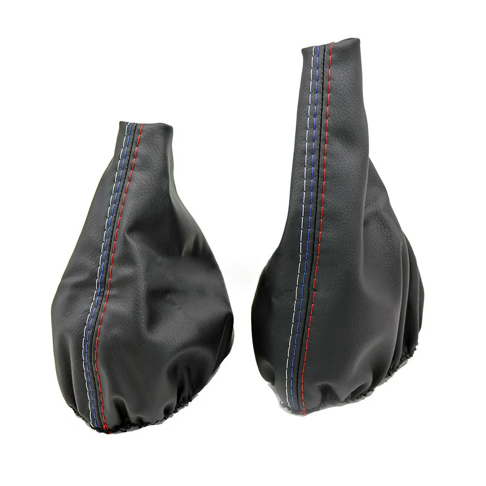 

Set Knob Handbrake Gaiter Black Interior PU Leather Replacement Durable