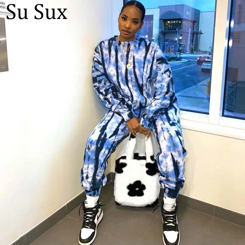 

Tracksuits Women's Print Two Piece Set 2021 Spring Autumn O Neck Long Sleeve Pants Sets Female Casual Sports Suits Outwear Sets