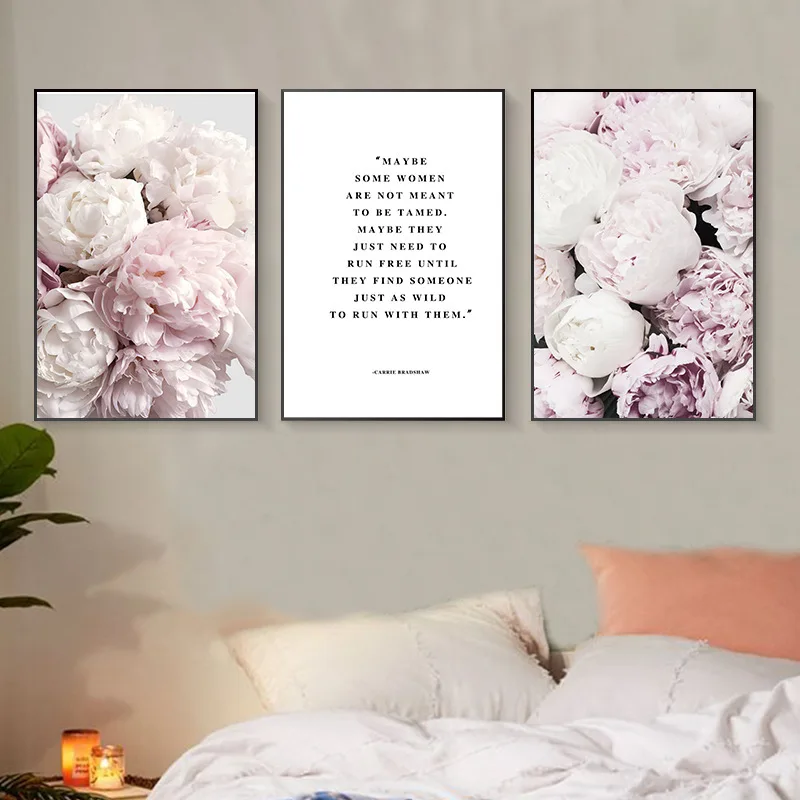 Розовый розовый цветок пиона настенный плакат скандинавский ботанический с