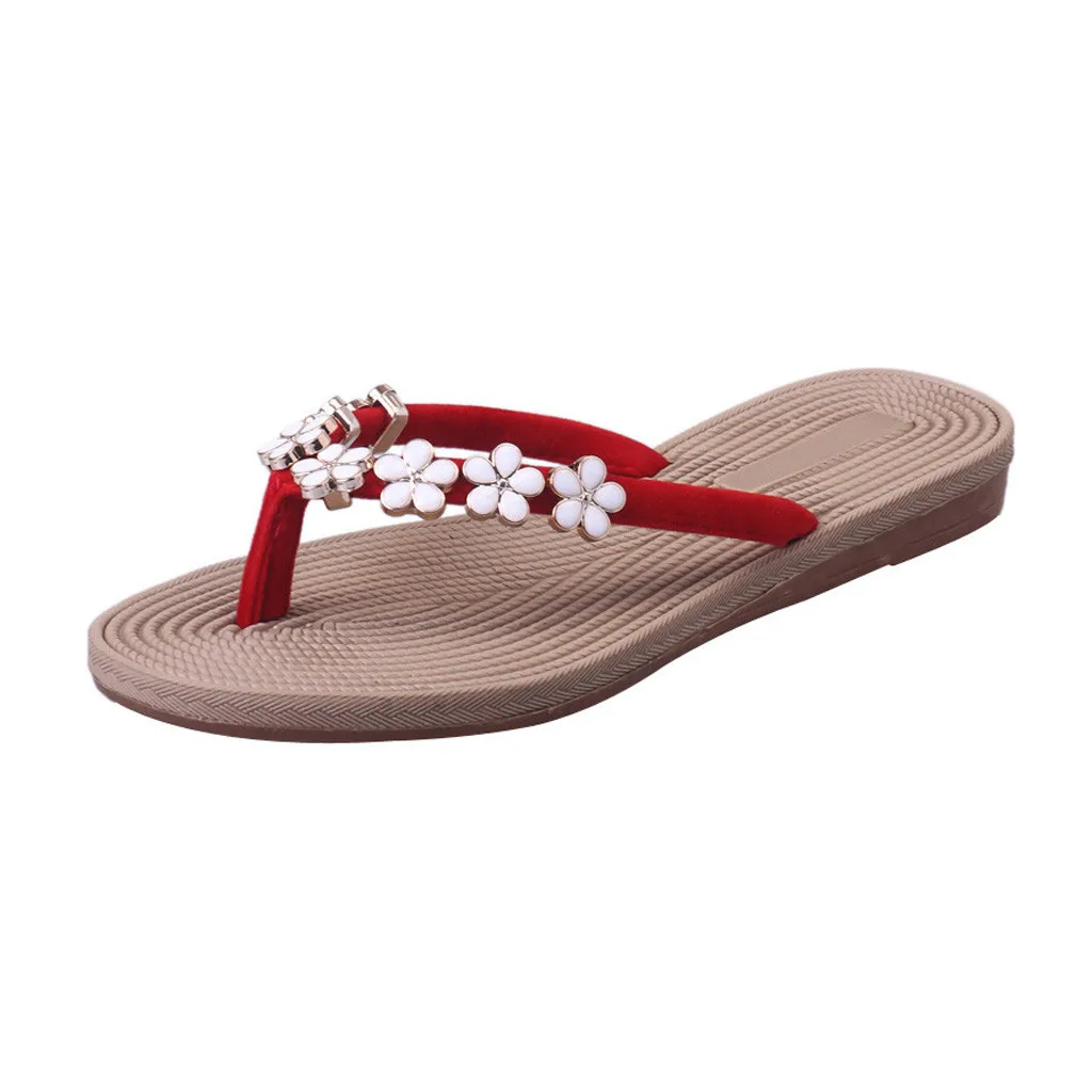 Летние женские шлепанцы на плоской подошве Однотонная обувь с цветочным